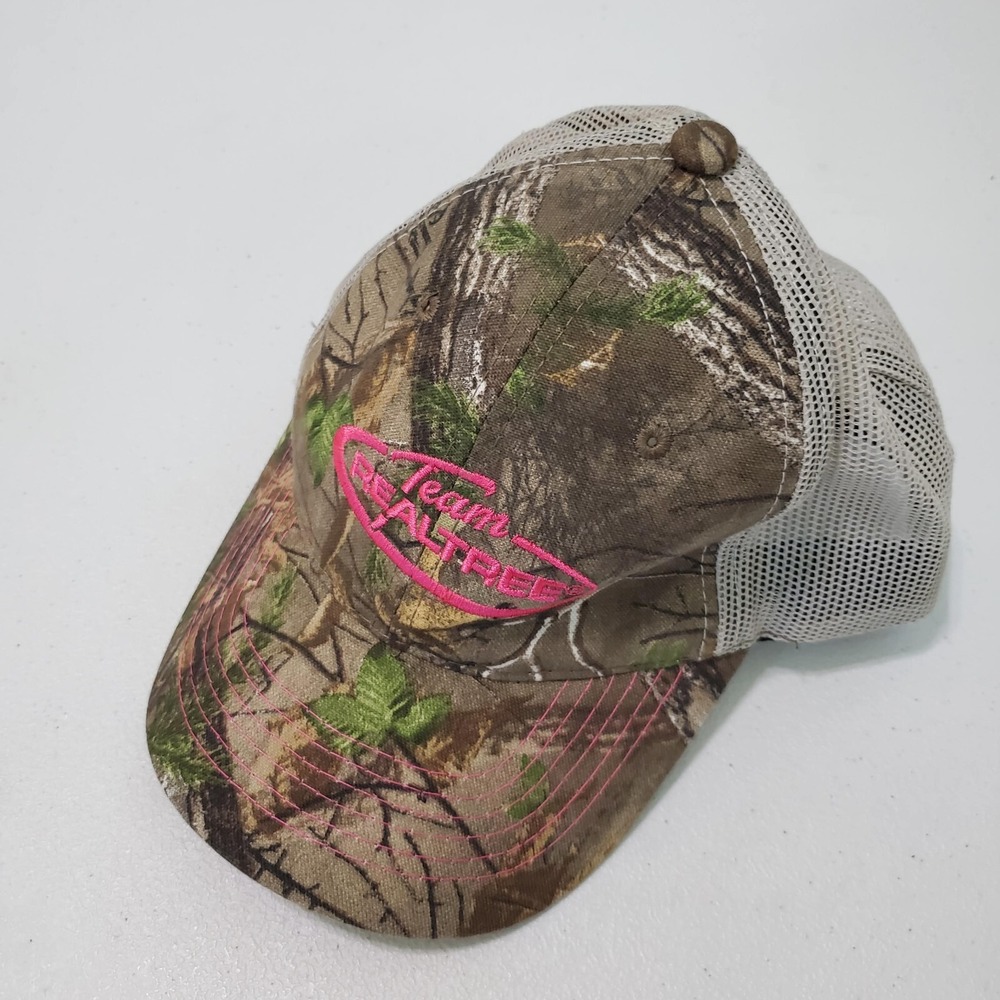 Realtree Women Hat One Size Green Camo Trucker Hat Team‎ Logo Adjustable Mesh